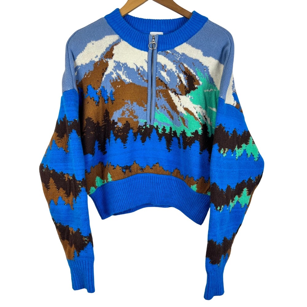 BDG Urban Outfitters Jesse‎ Size L Half Zip Mountain Forest Winter Sweater(A533) - Picture 4 of 9